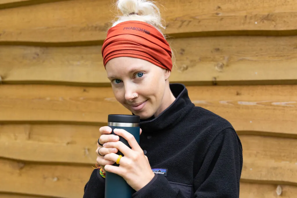 Alisha wearing a Phunkshun tube as an ear warmer and headband.