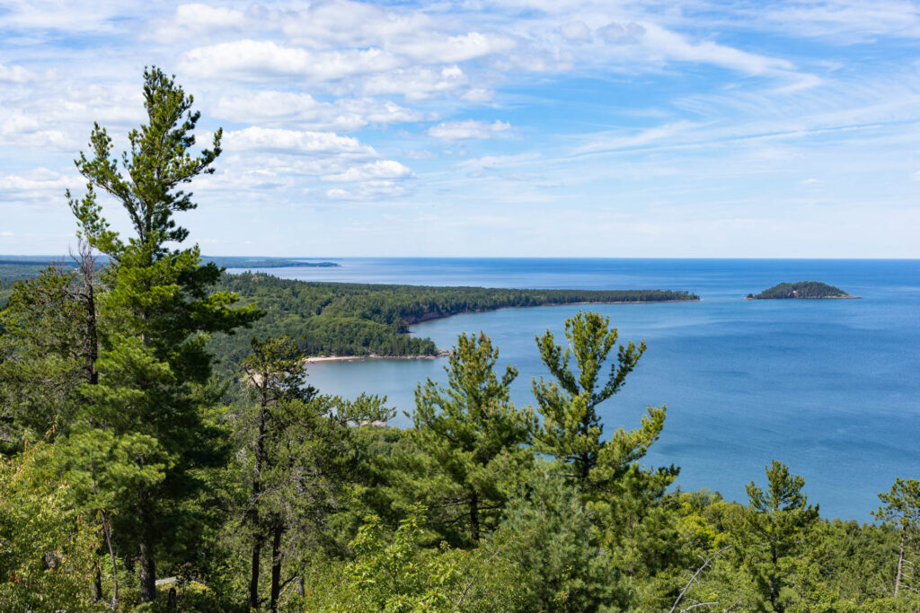 The view of Lake Superior from the top of Sugarloaf Mountain.