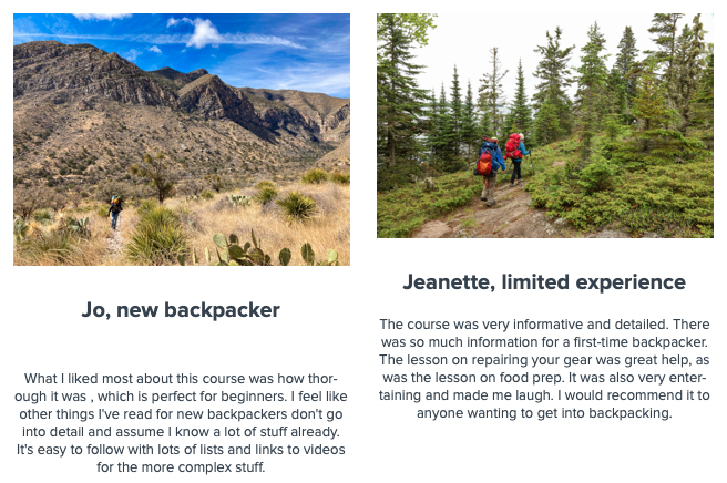 Backpacking 101 Course: student reviews.