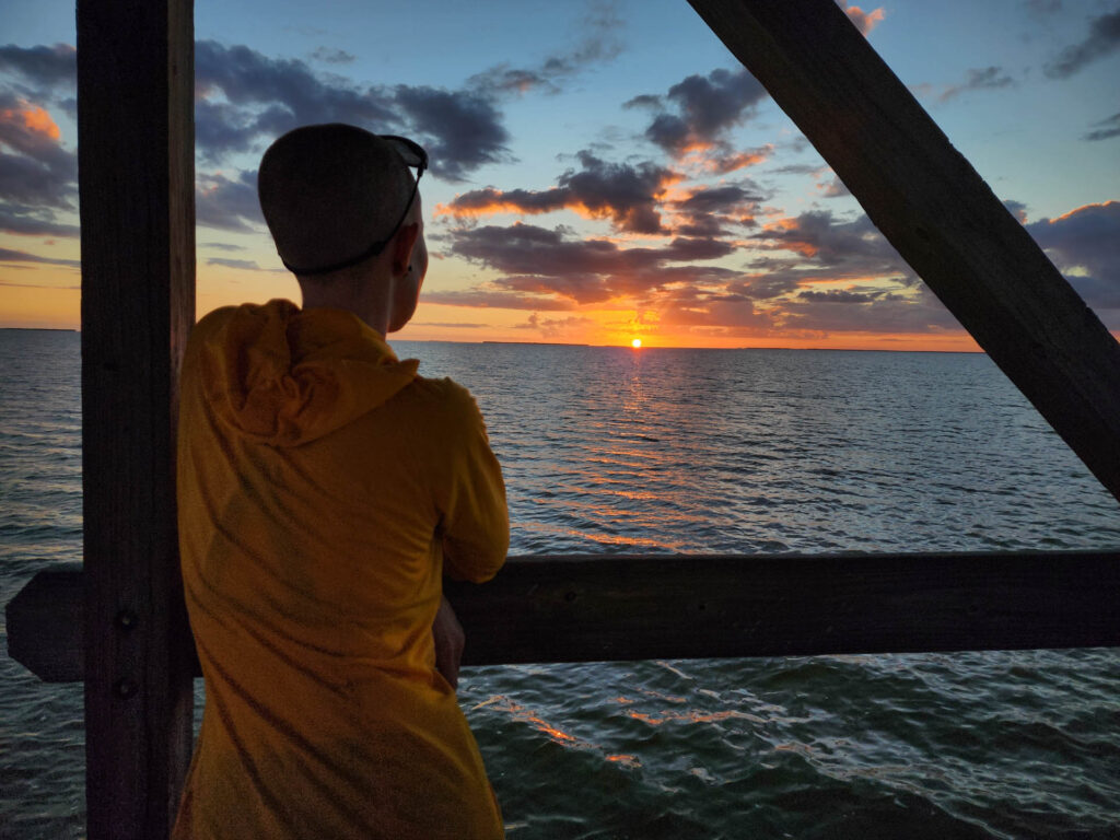 Watching the sunset from a chickee in Florida Bay in the Everglades.
