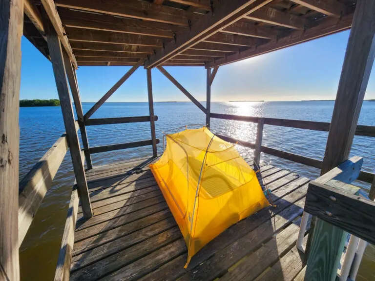 a tent on a chickee in Everglades National Park.