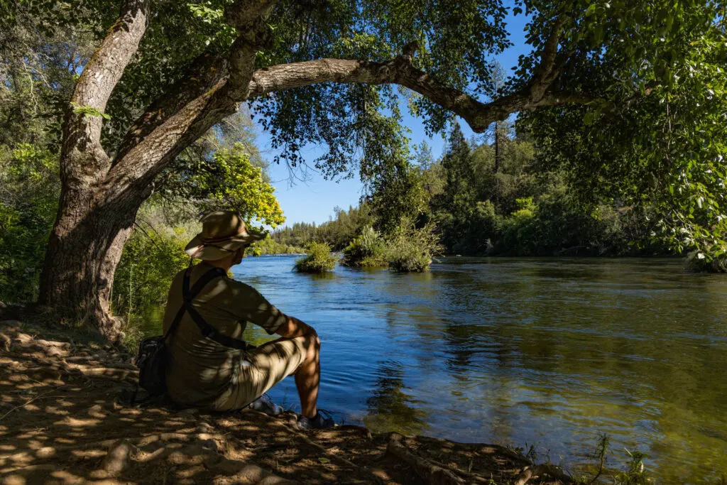 Taking a break on a hike along the American River in Coloma, California.