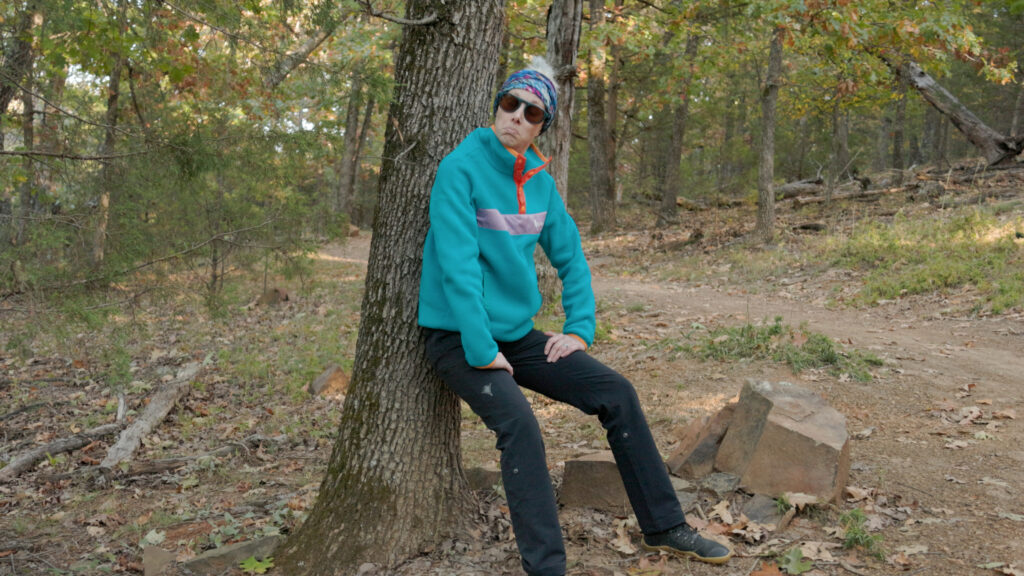 The tree squat in a pair of SheFly hiking pants for women.