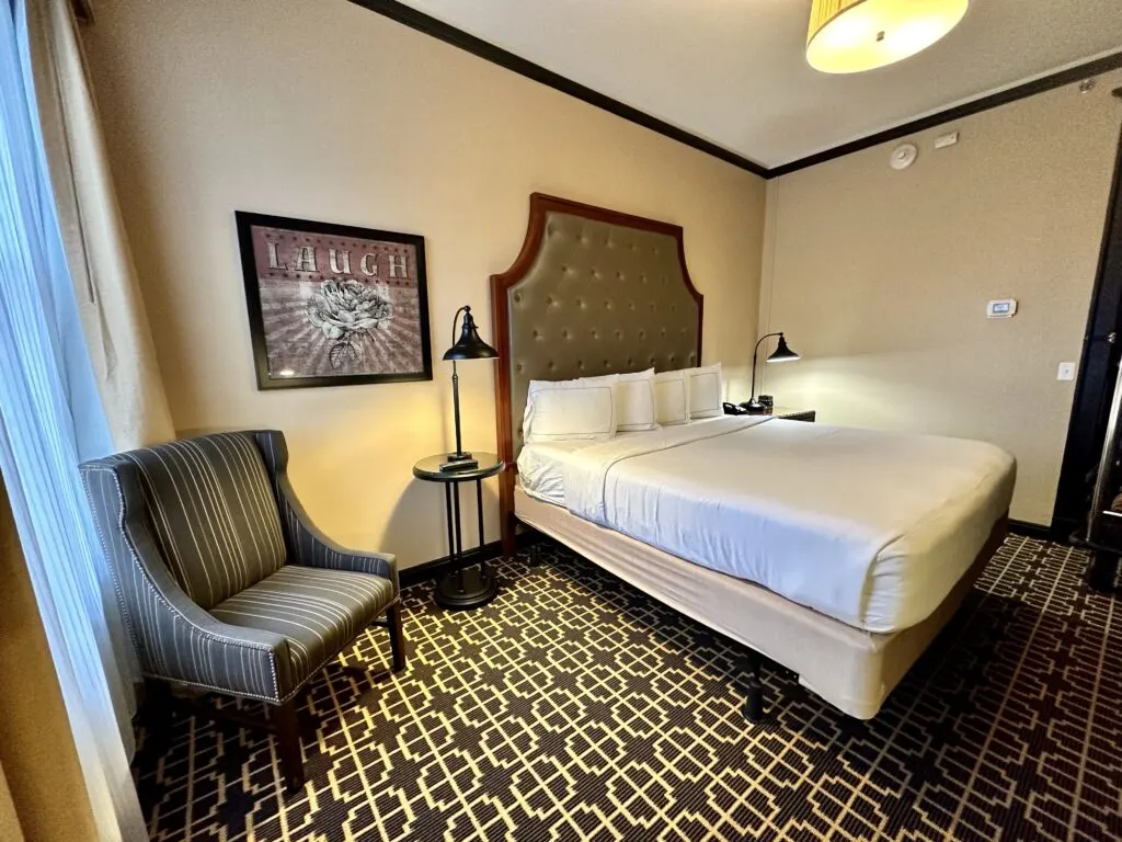 One of the comfortable and classic rooms in the historic and striking Peery Hotel.