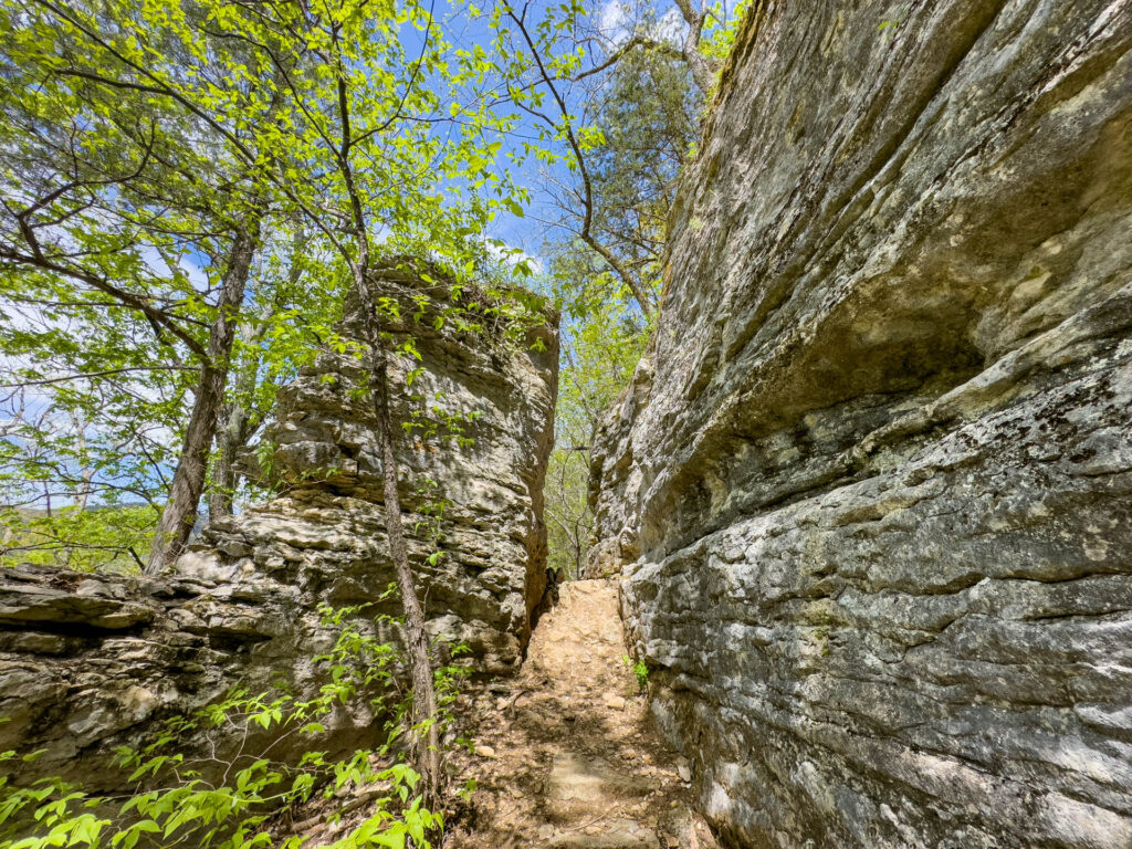 A narrow rocky passage on the Buffalo River Trail.