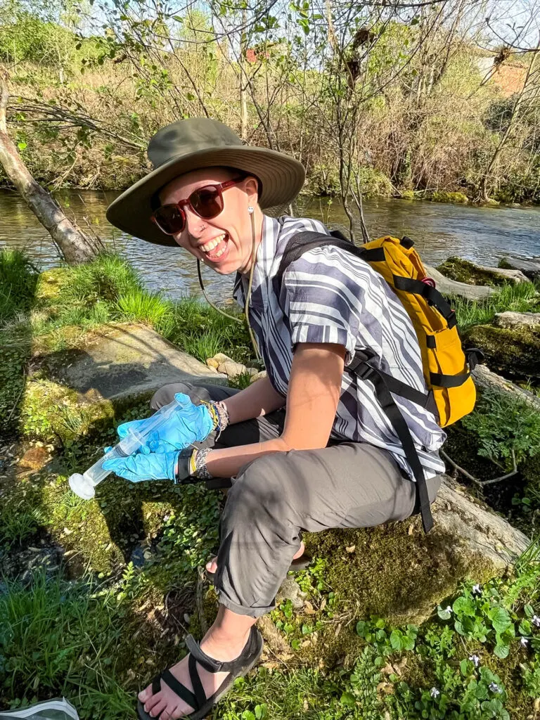 Collecting water samples (much too enthusiastically) in Mondim de Basto.