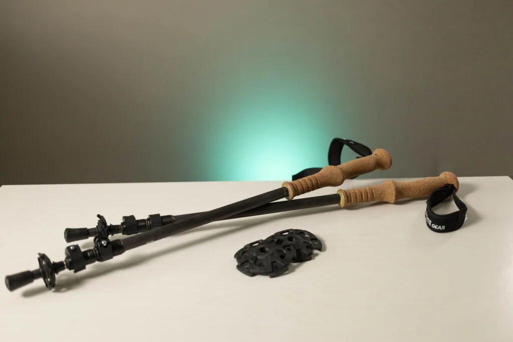 A pair of Diorite Trekking poles on a table.