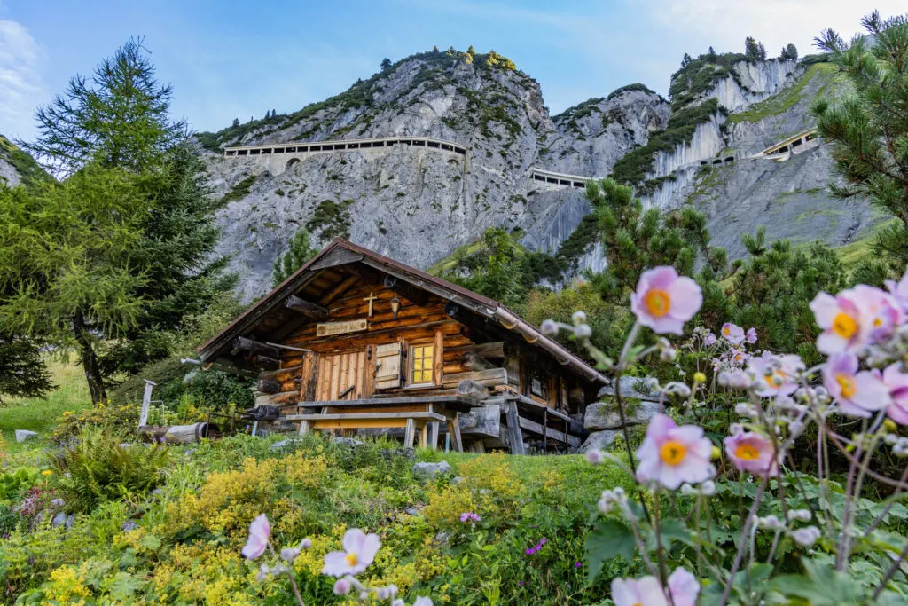 A small cabin near town along the Arlberg Trail in Austria.