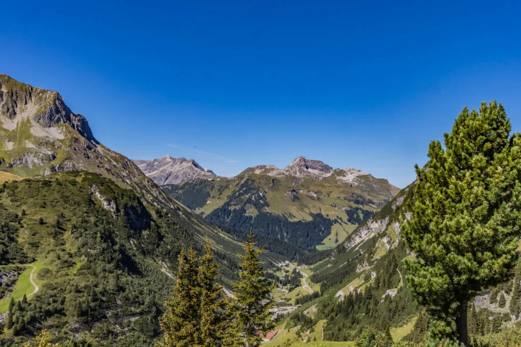 Looking down into a valley along the Arlberg Trail.