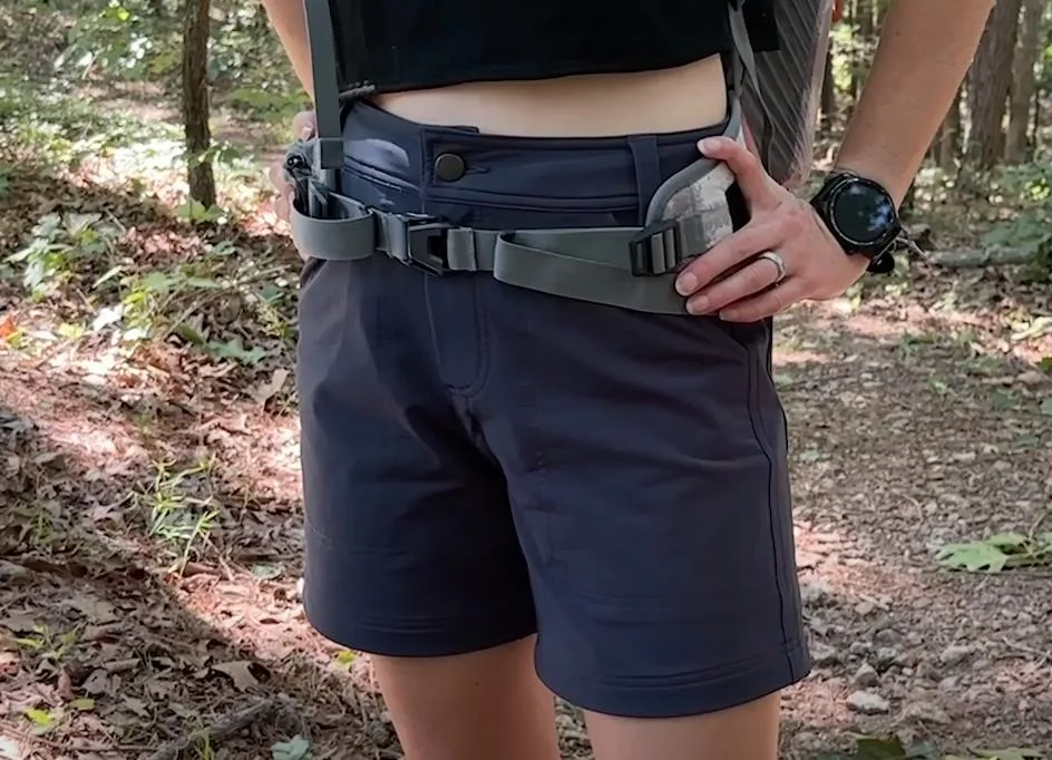  the Gnara Go There hiking shorts with a backpack hip belt.