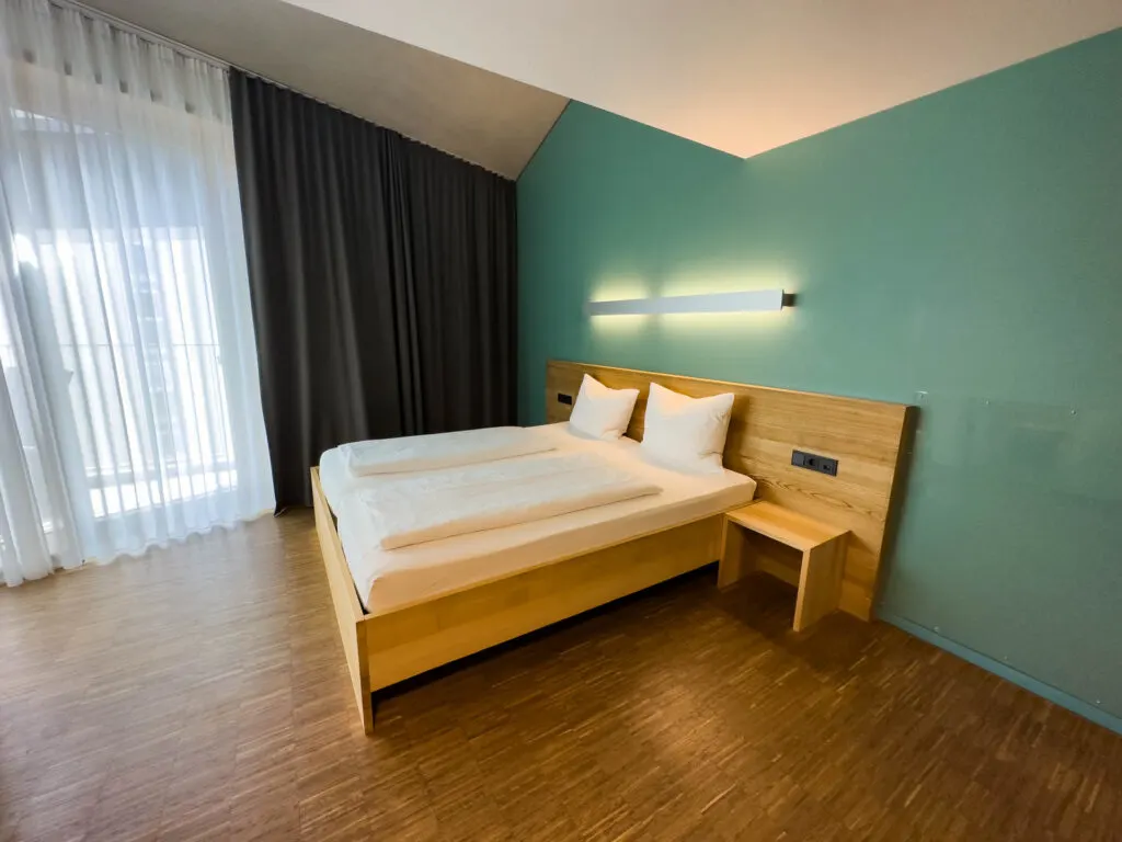 Modern rooms at the Green City Hotel Vauban in Freiburg.