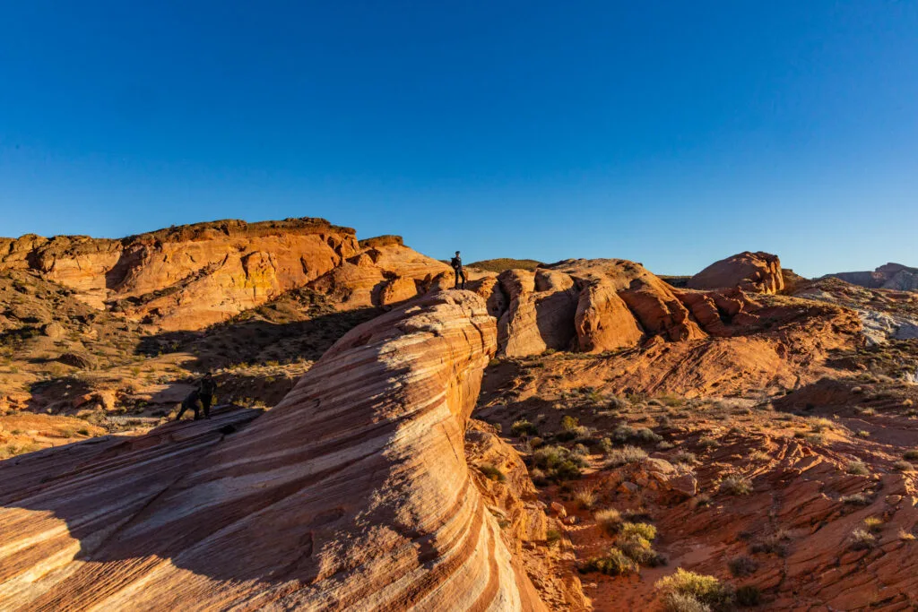 Valley of Fire State Park near Las Vegas: A woman stands on top of the Fire Wave.