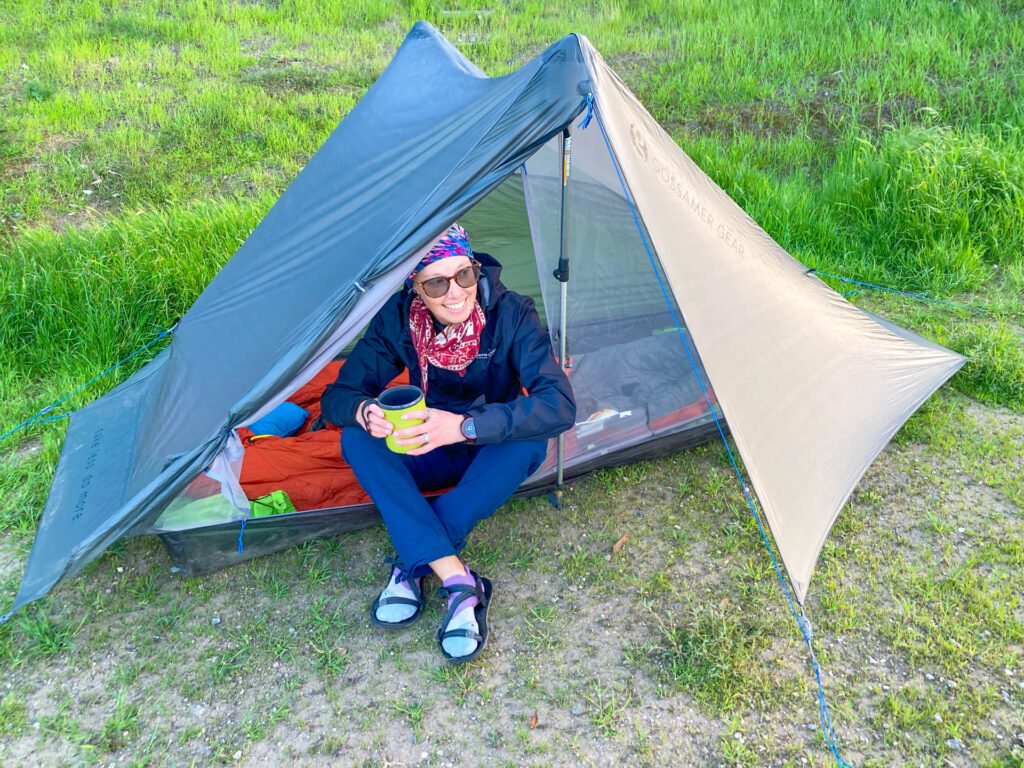 Pitching my Gossamer Gear tent with trekking poles.