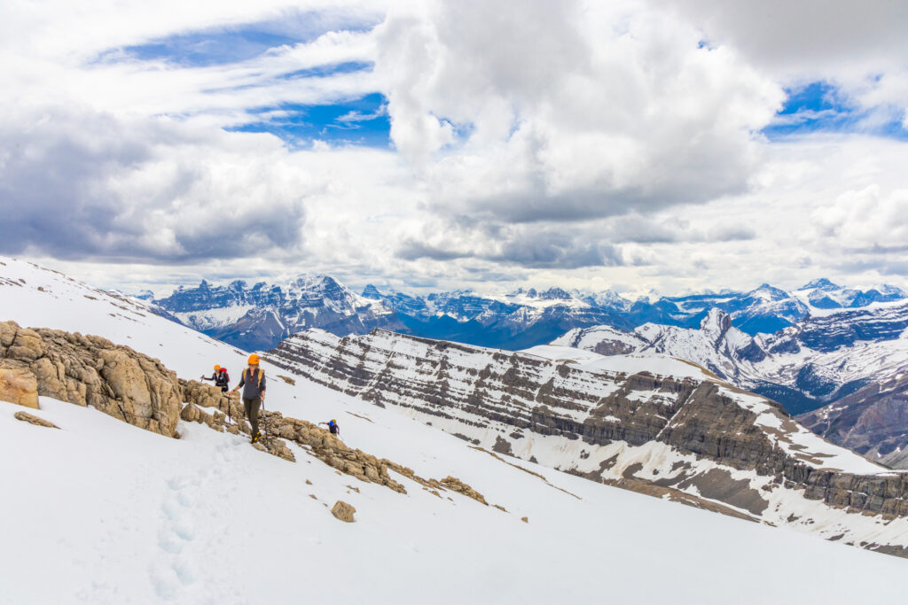 Hiking and Mountaineering near Mt. Cline in the Canadian Rockies.