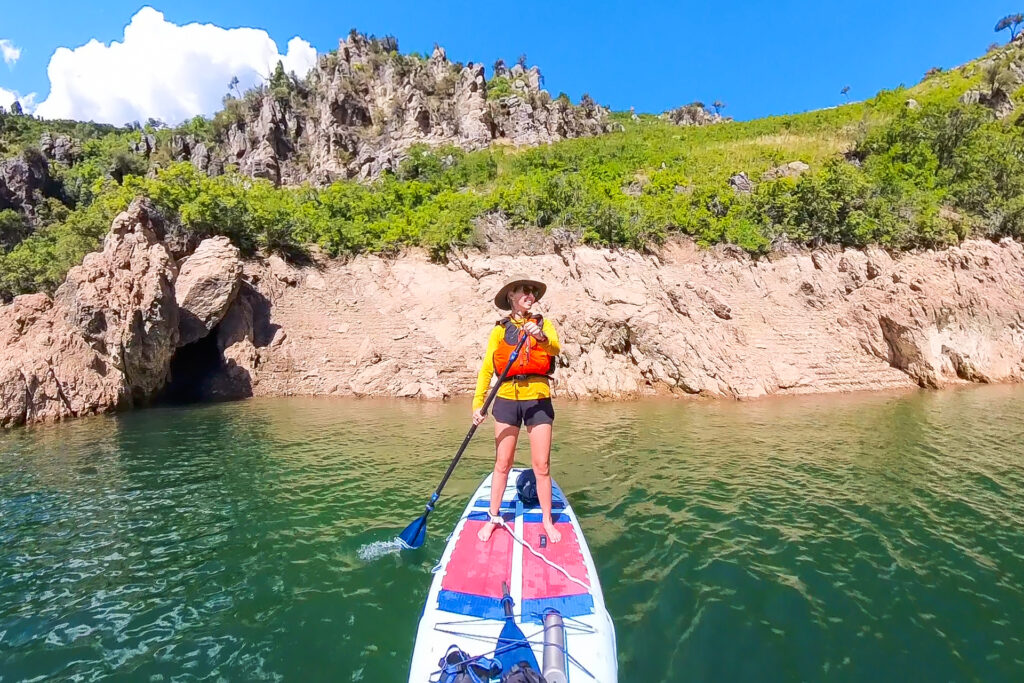 Paddling with the Isle Switch Compact inflatable SUP.