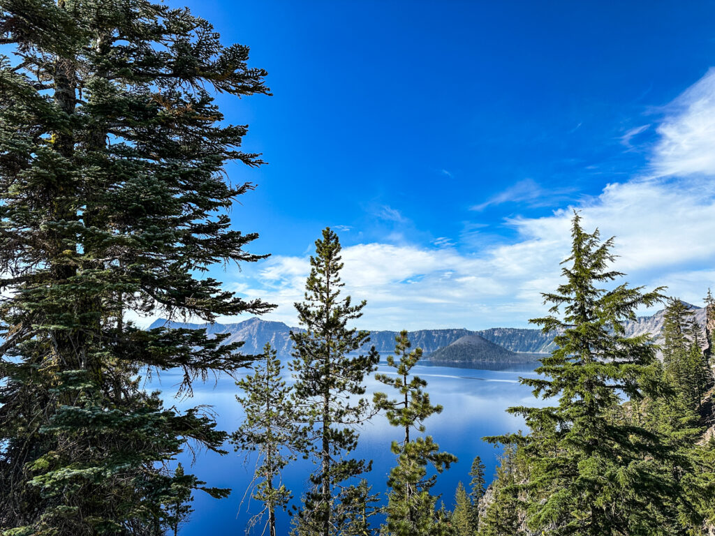 A view of Wizard Island in Crater Lake National Park.