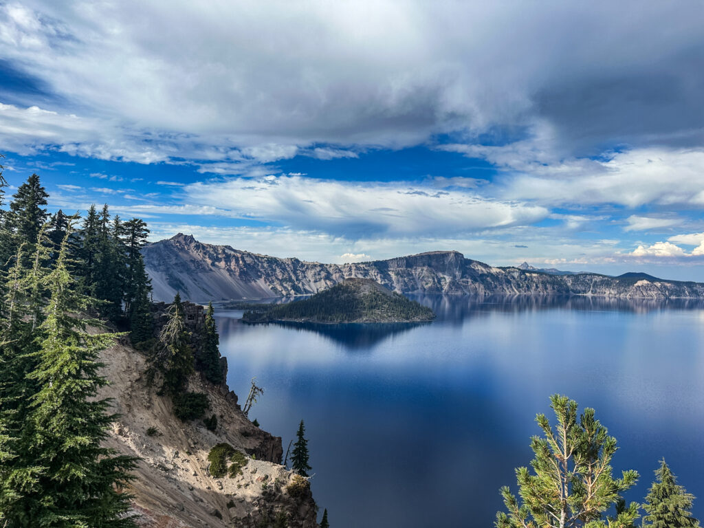 A view of Wizard Island in Crater Lake National Park.