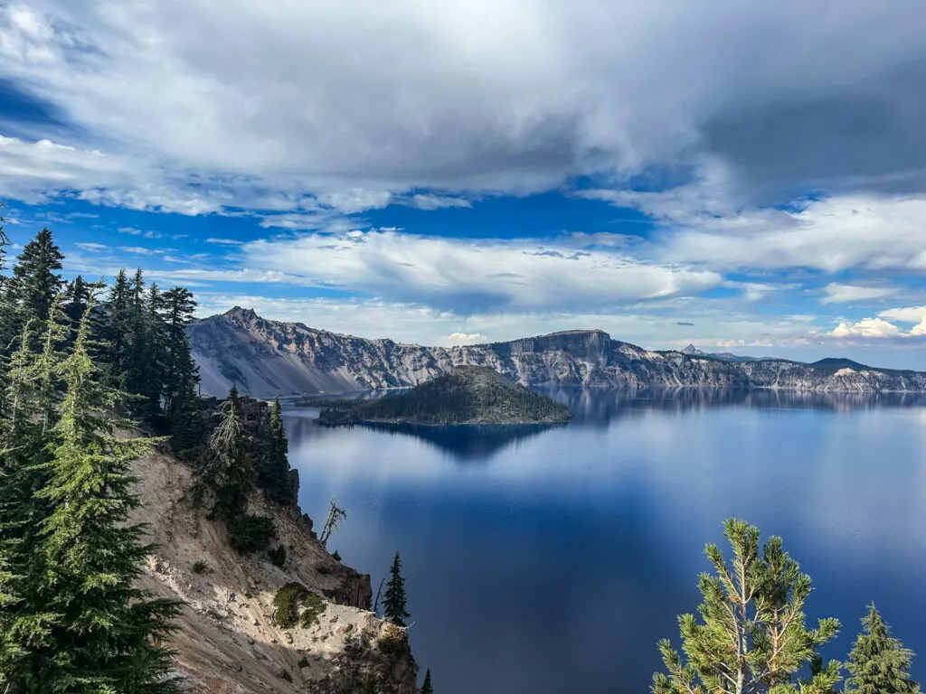 A view of Wizard Island in Crater Lake National Park.