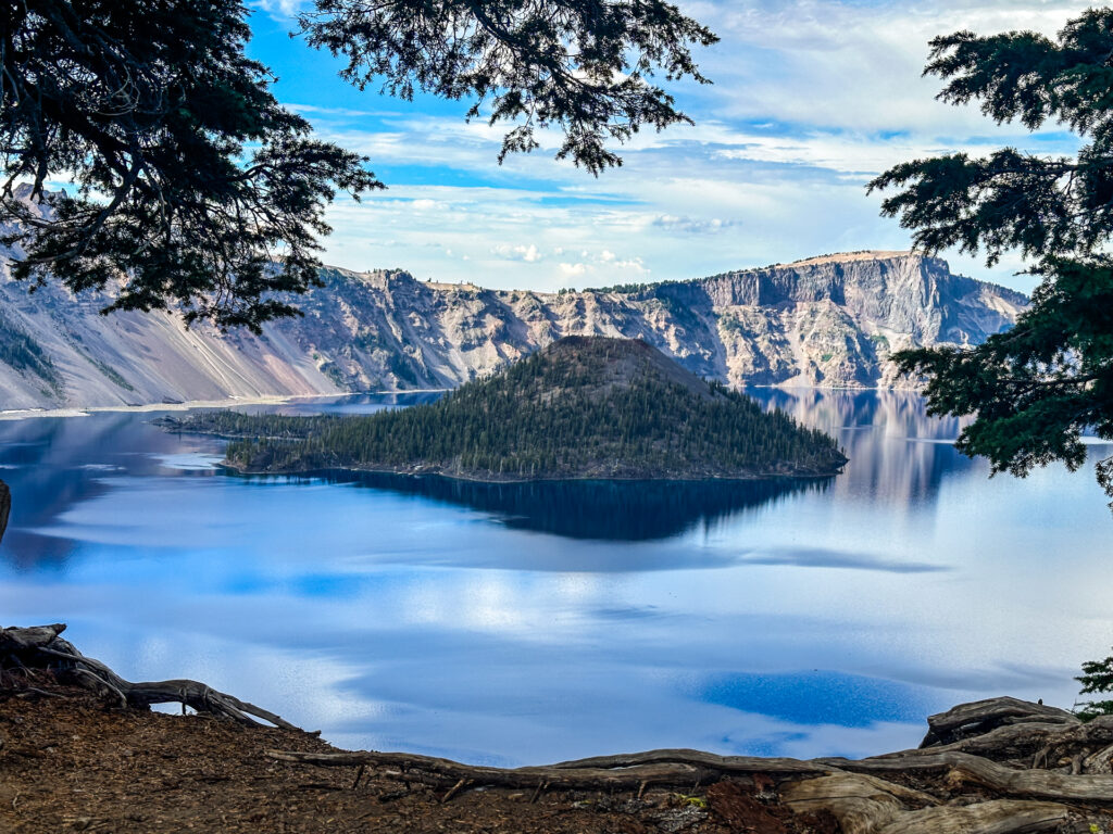 A view of Wizard Island in Crater Lake National Park.