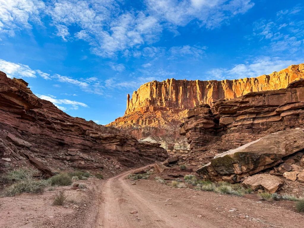 The dirt White Rim Road in Canyonlands National Park.