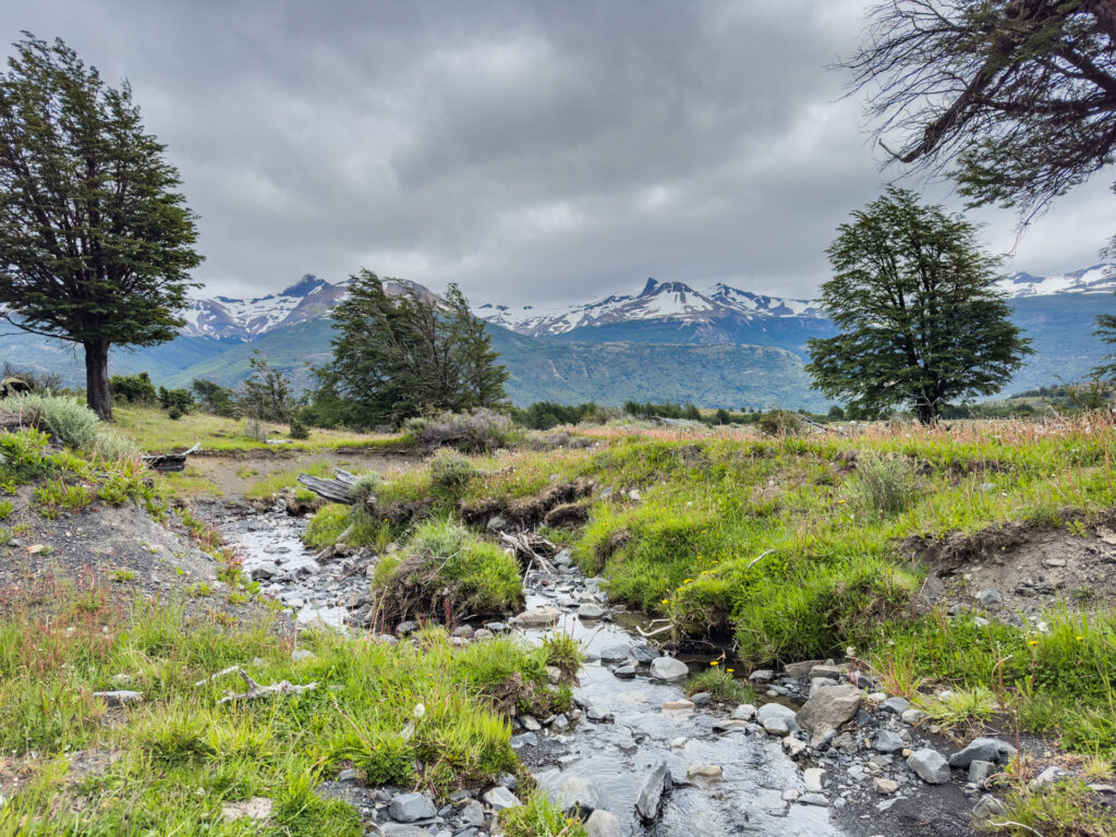 A stream and mountains in Patagonia.