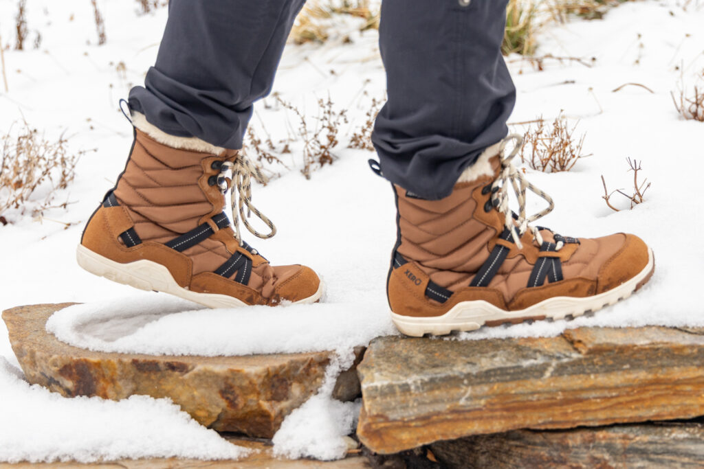 The Xero Shoes Alpine Boot in the snow.