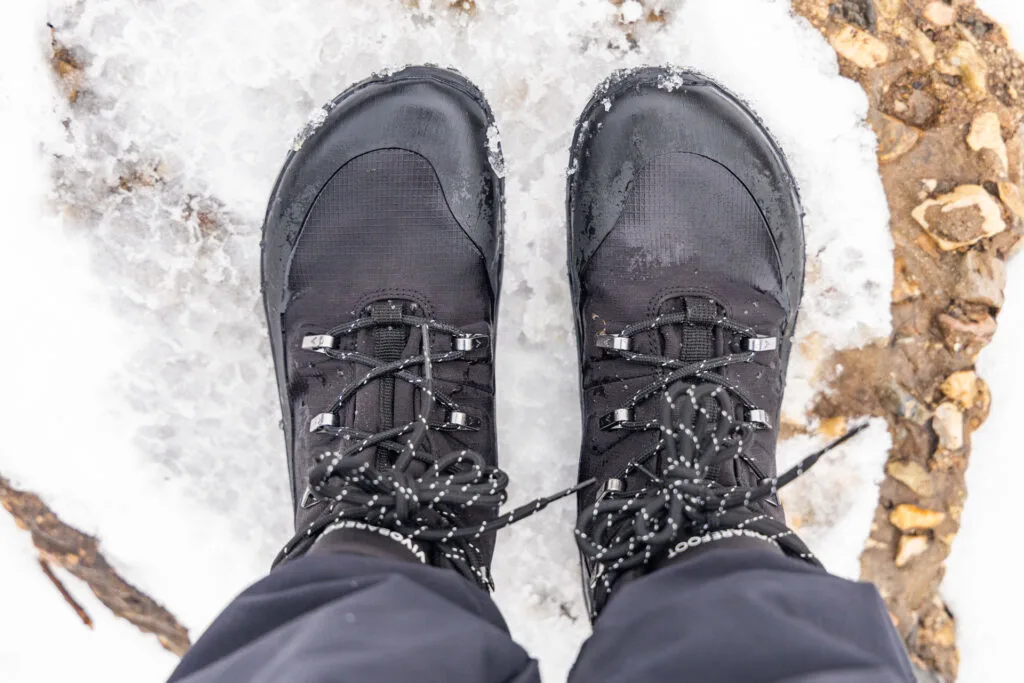 The Vivobarefoot Tracker Textile AT barefoot waterproof hiking boot.