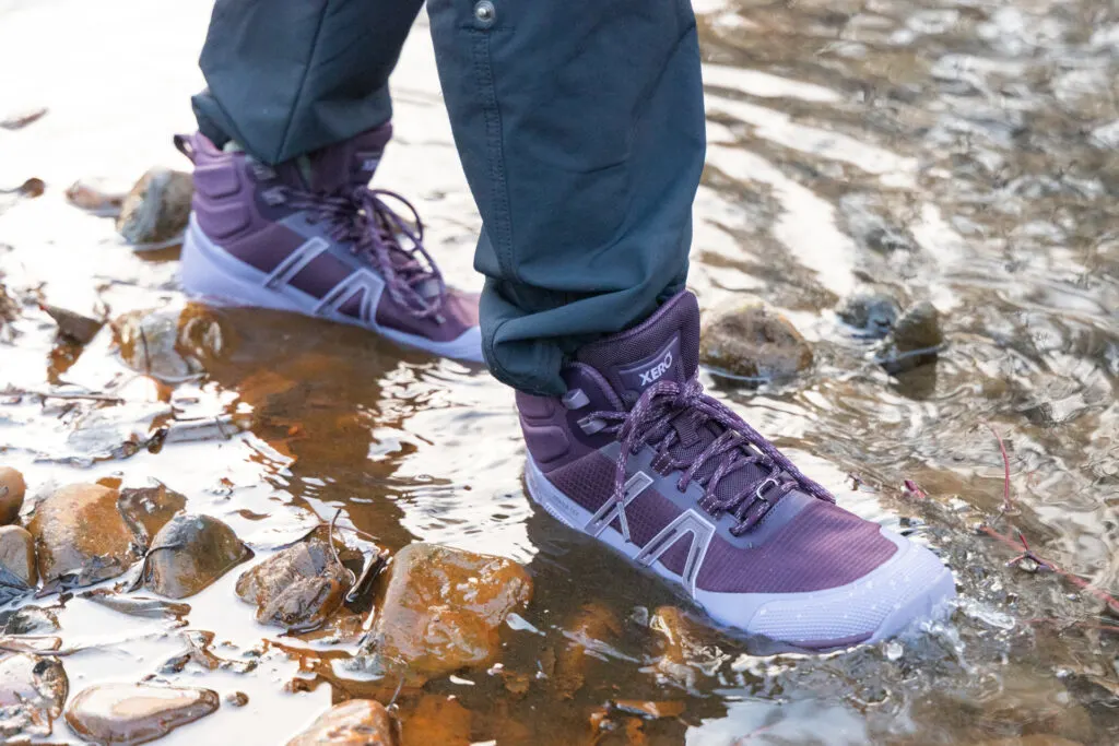 Xero Shoes Scrambler Trail Mid WP waterproof barefoot hiking boot.