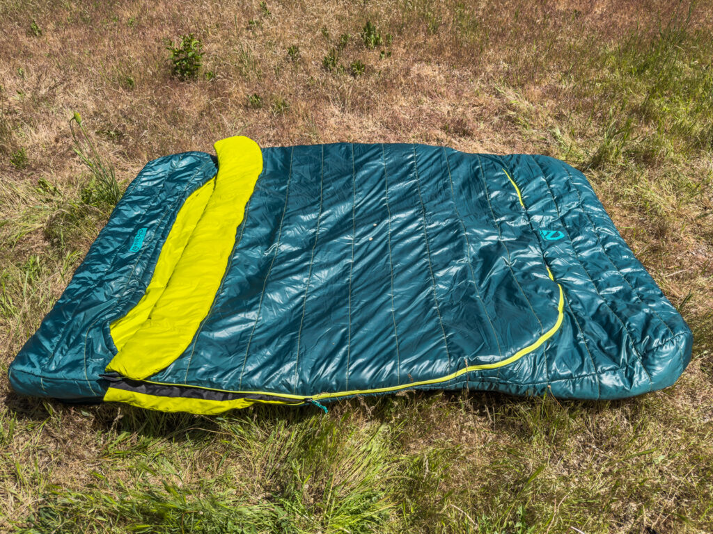 The NEMO Jazz Double sleeping bag complete with draft collar.