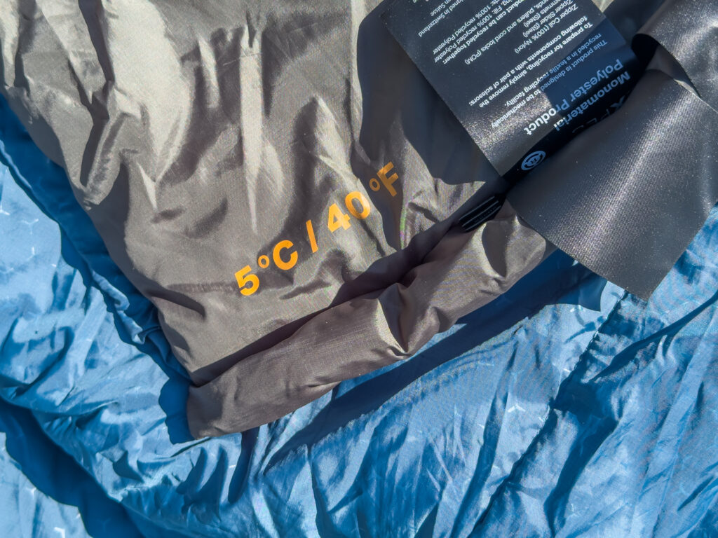 The warm weather temperature rating of the Exped MegaSleep Duo double sleeping bag.