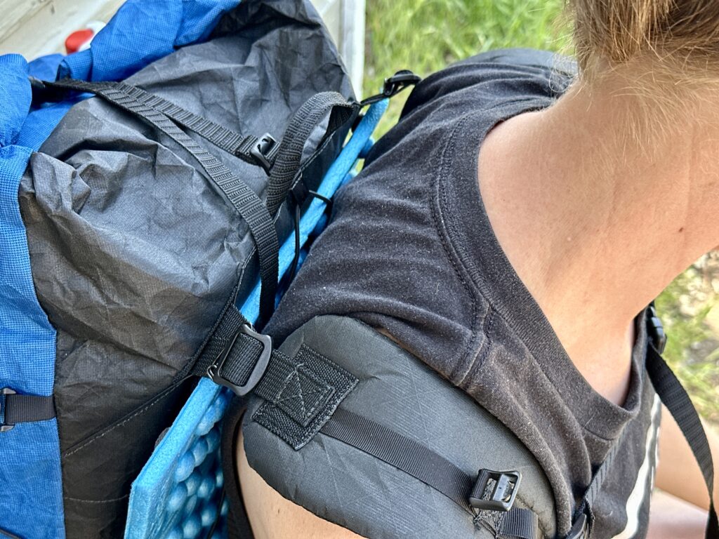 A view of the shoulder strap attachment points on the Zpacks Backpack.