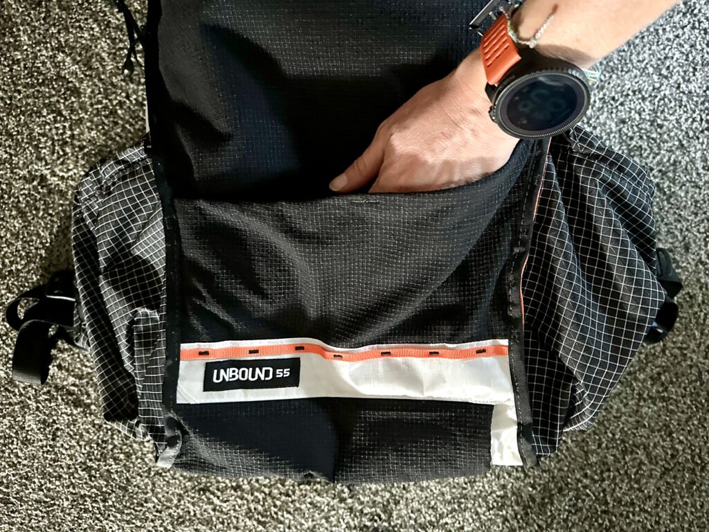 The dual front pockets on the Hyperlite Unbound 55 Backpack.