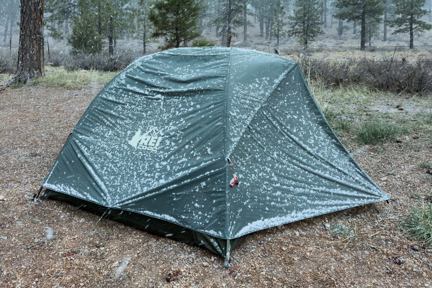The REI Co-op Half Dome 3 in the snow.