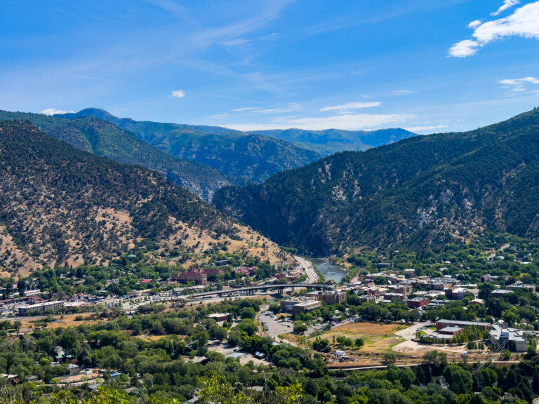 The View of Glenwood Springs, Colorado from the Red Mountain hiking trails.