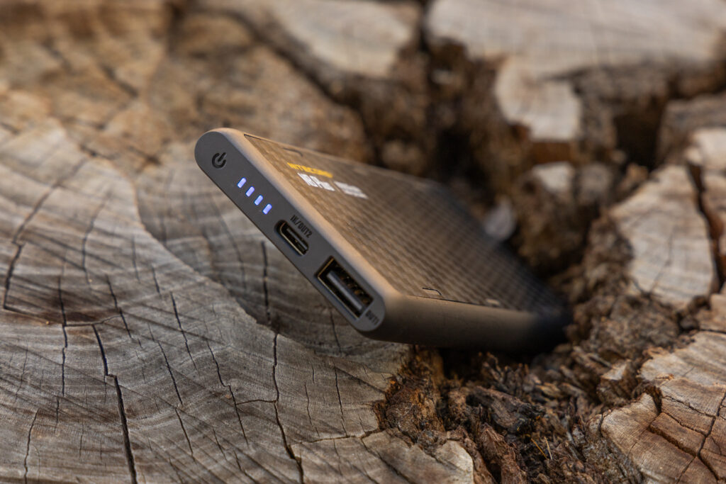 The Nitecore NB Plus 10,000 UL power bank's input and indicator lights.