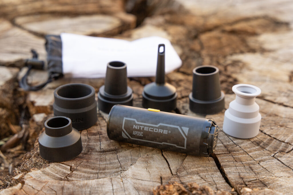 The Nitecore ultralight pad pump with adapters.