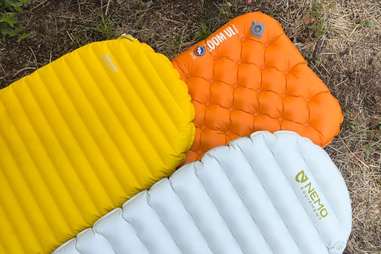 Three inflatable ultralight sleeping pads.