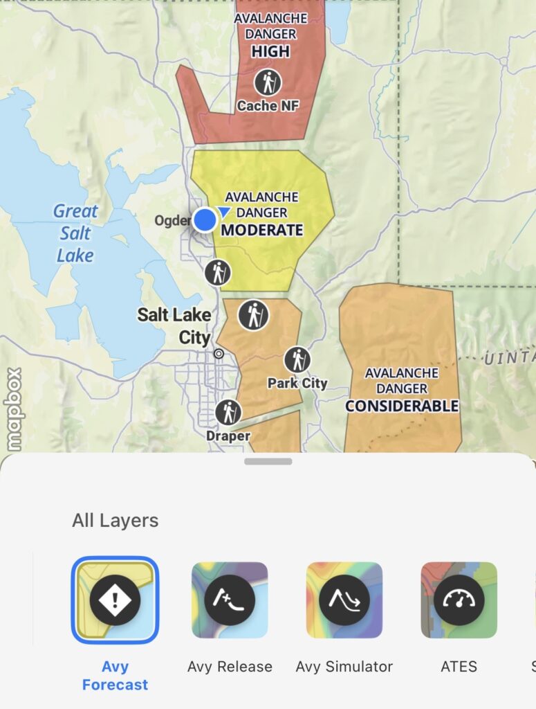 An image of the OnX Backcountry Avalanche Forecast.