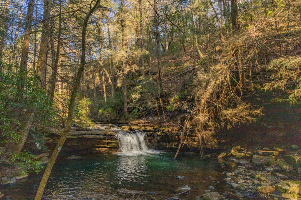 Blue Hole Falls along Fiery Gizzard Trail in Tennessee.