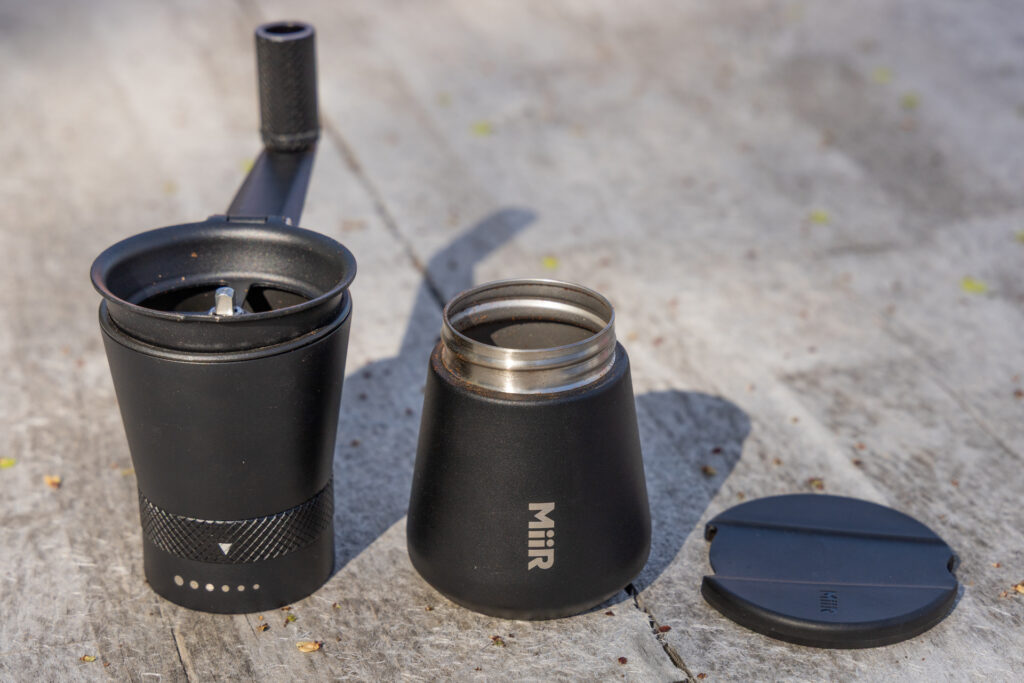 The MiiR Coffee Hand Grinder, an exploded view.