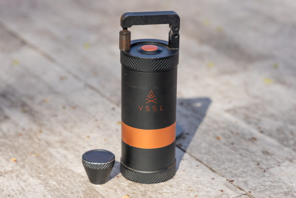 The VSSL Java G25 portable Coffee Grinder in portable carabiner form.