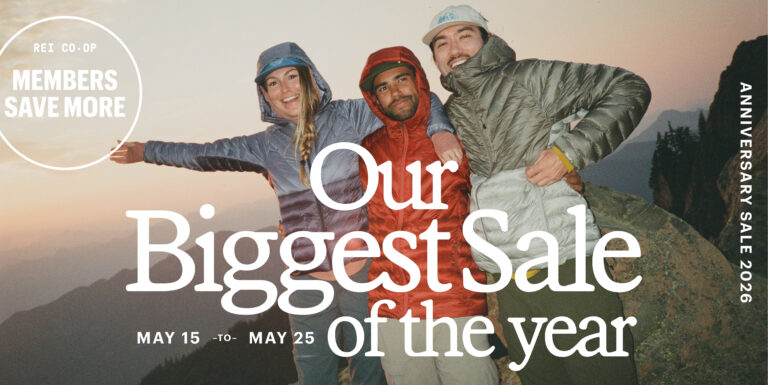 REI Anniversary Sale banner.