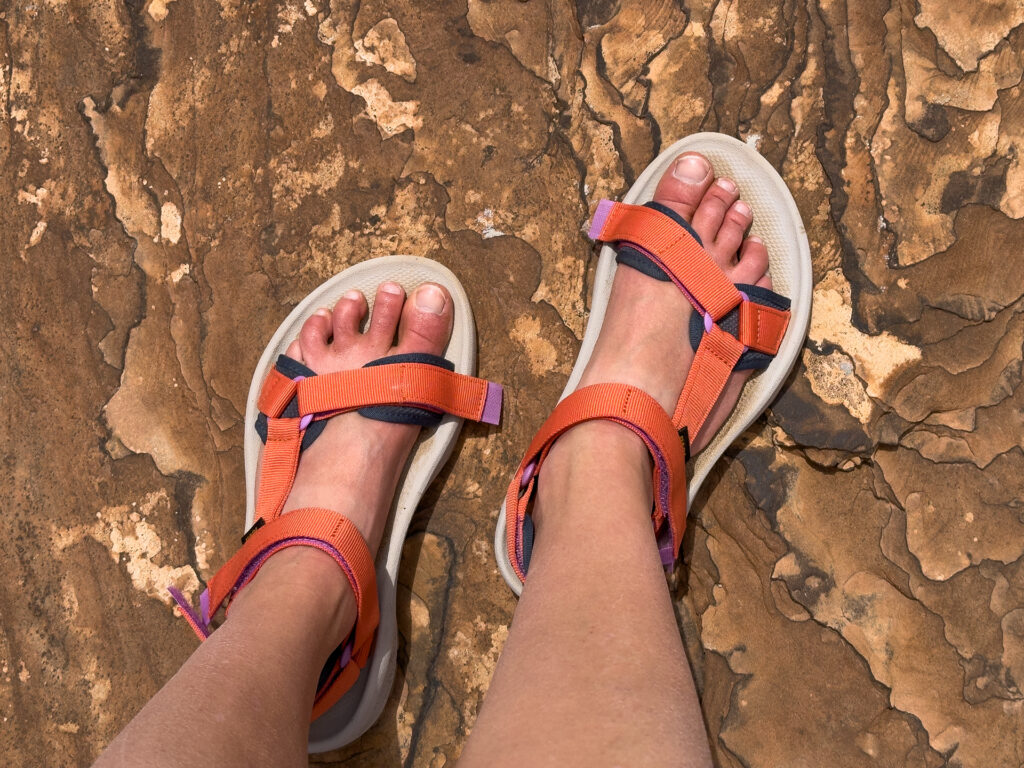 Teva Hydratrek Sandals on slickrock in Arches National Park.