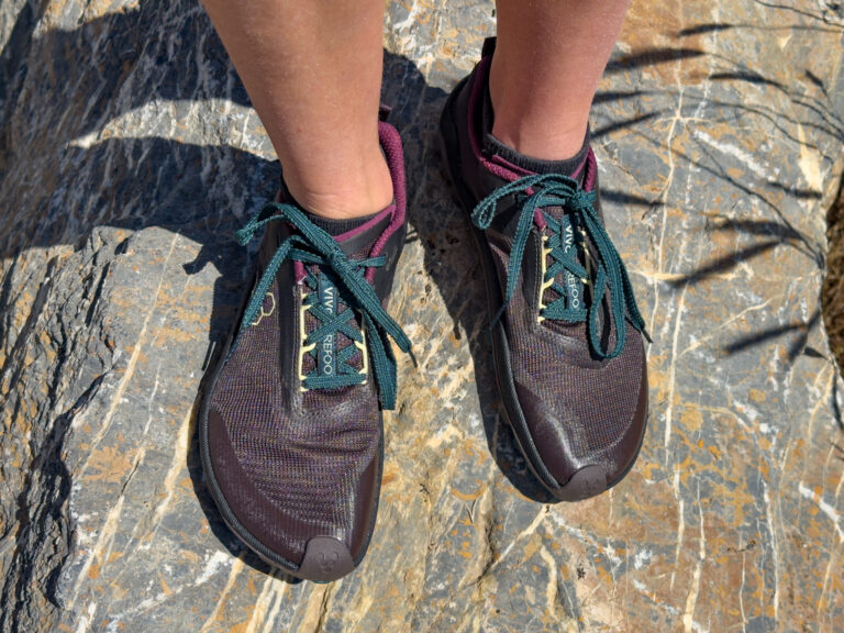 Vivobarefoot Primus Trail Flow wide toe box hiking shoes.