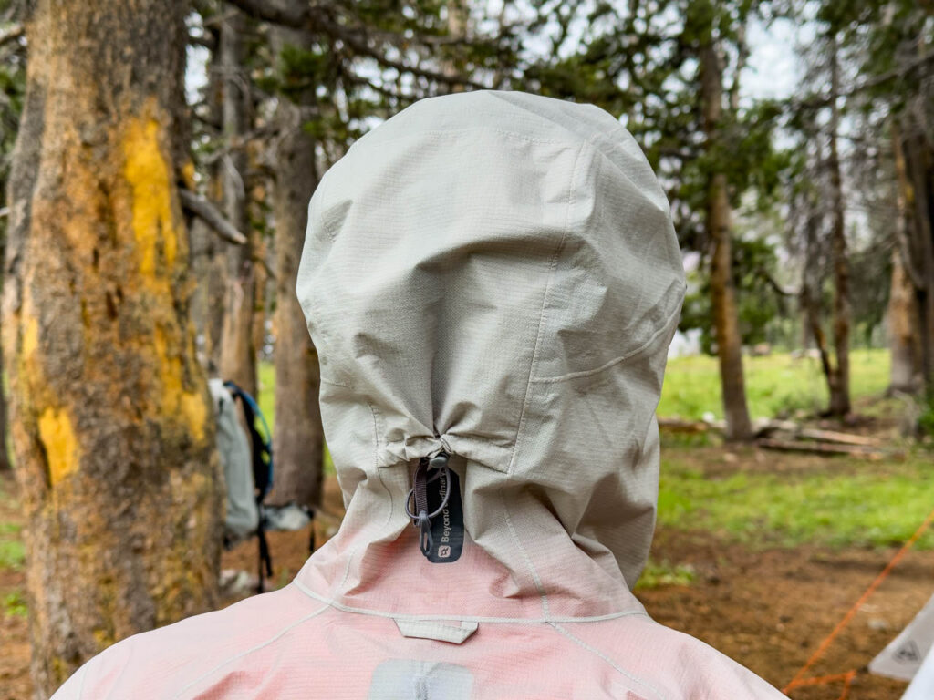 The hood of the Rab Phantom ultralight rain jacket.