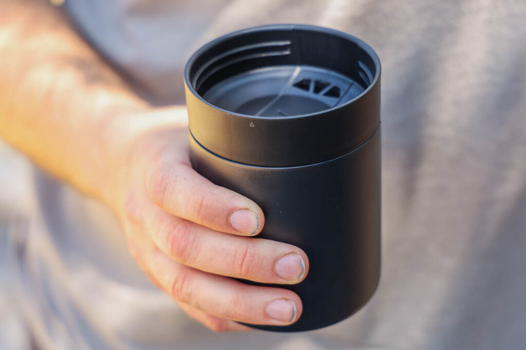 The VSSL Nest Pour Over Travel Coffee Kit mug.